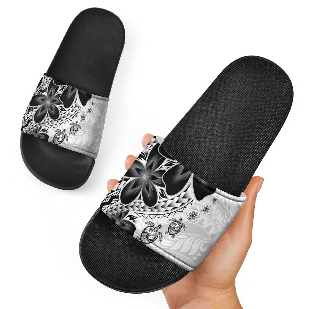 Polynesia Romantic Valentine Slide Sandals Sea Turtle Couple With White Plumeria