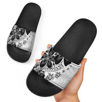 Polynesia Romantic Valentine Slide Sandals Sea Turtle Couple With White Plumeria
