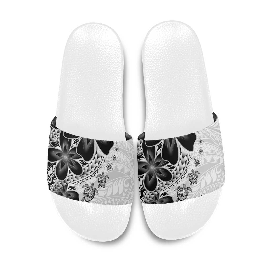 Polynesia Romantic Valentine Slide Sandals Sea Turtle Couple With White Plumeria