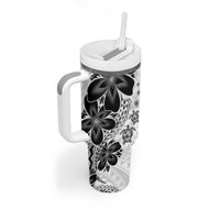 Polynesia Romantic Valentine Tumbler With Handle Sea Turtle Couple With White Plumeria