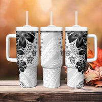 Polynesia Romantic Valentine Tumbler With Handle Sea Turtle Couple With White Plumeria