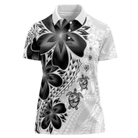 Polynesia Romantic Valentine Women Polo Shirt Sea Turtle Couple With White Plumeria