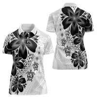 Polynesia Romantic Valentine Women Polo Shirt Sea Turtle Couple With White Plumeria