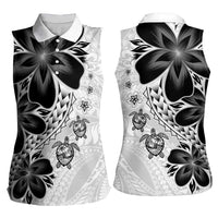 Polynesia Romantic Valentine Women Sleeveless Polo Shirt Sea Turtle Couple With White Plumeria LT05 - Polynesian Pride
