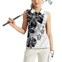 Polynesia Romantic Valentine Women Sleeveless Polo Shirt Sea Turtle Couple With White Plumeria LT05 - Polynesian Pride