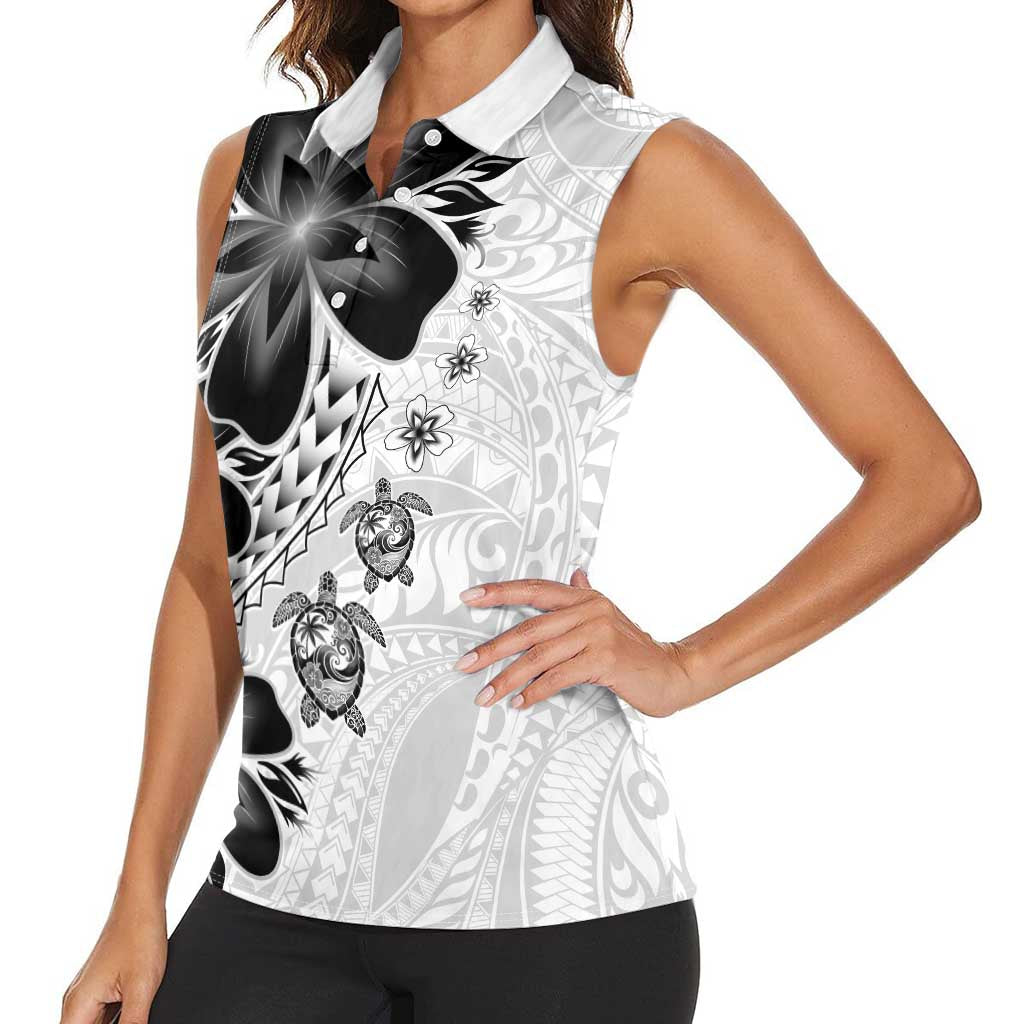 Polynesia Romantic Valentine Women Sleeveless Polo Shirt Sea Turtle Couple With White Plumeria LT05 - Polynesian Pride