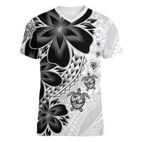 Polynesia Romantic Valentine Women V-Neck T-Shirt Sea Turtle Couple With White Plumeria LT05 Female White - Polynesian Pride