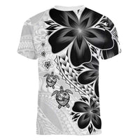Polynesia Romantic Valentine Women V-Neck T-Shirt Sea Turtle Couple With White Plumeria LT05 - Polynesian Pride