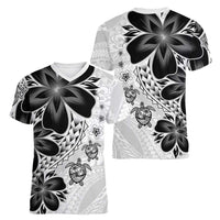 Polynesia Romantic Valentine Women V-Neck T-Shirt Sea Turtle Couple With White Plumeria LT05 - Polynesian Pride