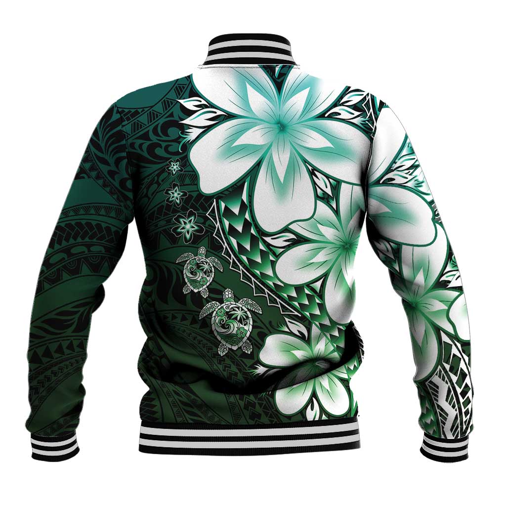 Polynesia Romantic Valentine Baseball Jacket Sea Turtle Couple With Aqua Gradient Plumeria