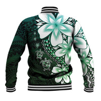 Polynesia Romantic Valentine Baseball Jacket Sea Turtle Couple With Aqua Gradient Plumeria
