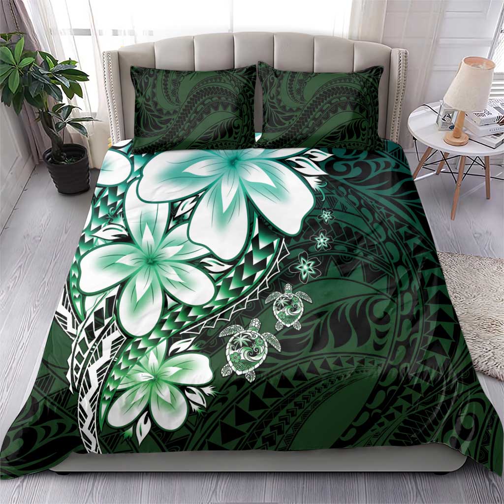 Polynesia Romantic Valentine Bedding Set Sea Turtle Couple With Aqua Gradient Plumeria