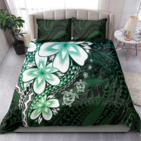 Polynesia Romantic Valentine Bedding Set Sea Turtle Couple With Aqua Gradient Plumeria