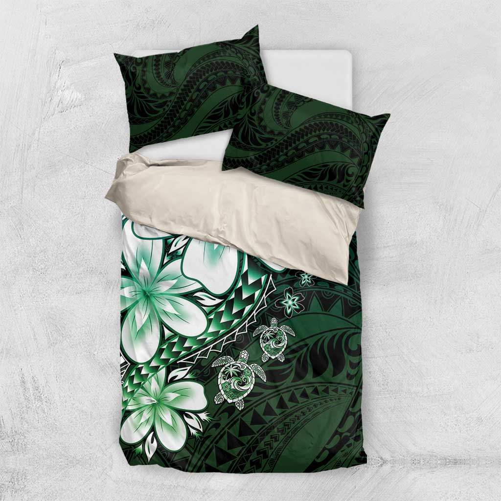Polynesia Romantic Valentine Bedding Set Sea Turtle Couple With Aqua Gradient Plumeria