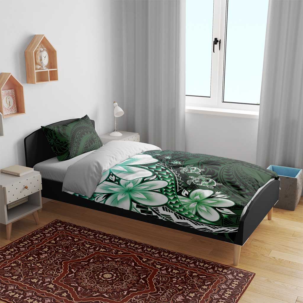 Polynesia Romantic Valentine Bedding Set Sea Turtle Couple With Aqua Gradient Plumeria