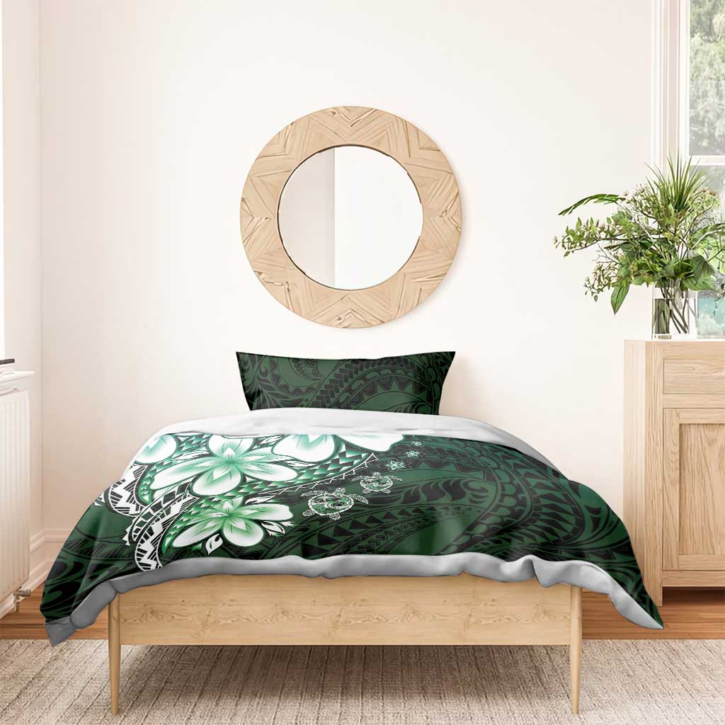 Polynesia Romantic Valentine Bedding Set Sea Turtle Couple With Aqua Gradient Plumeria