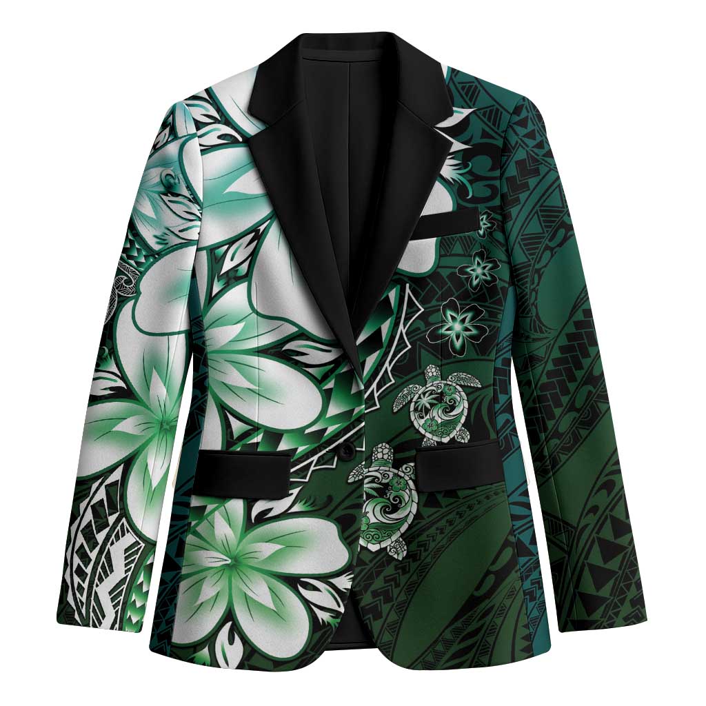 Polynesia Romantic Valentine Blazer Sea Turtle Couple With Aqua Gradient Plumeria
