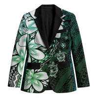 Polynesia Romantic Valentine Blazer Sea Turtle Couple With Aqua Gradient Plumeria