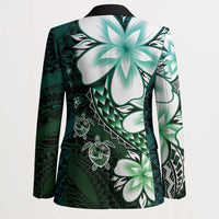Polynesia Romantic Valentine Blazer Sea Turtle Couple With Aqua Gradient Plumeria