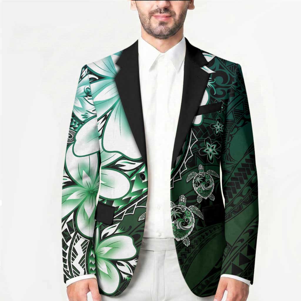 Polynesia Romantic Valentine Blazer Sea Turtle Couple With Aqua Gradient Plumeria