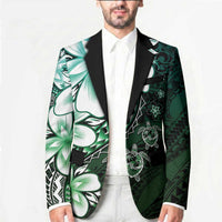 Polynesia Romantic Valentine Blazer Sea Turtle Couple With Aqua Gradient Plumeria