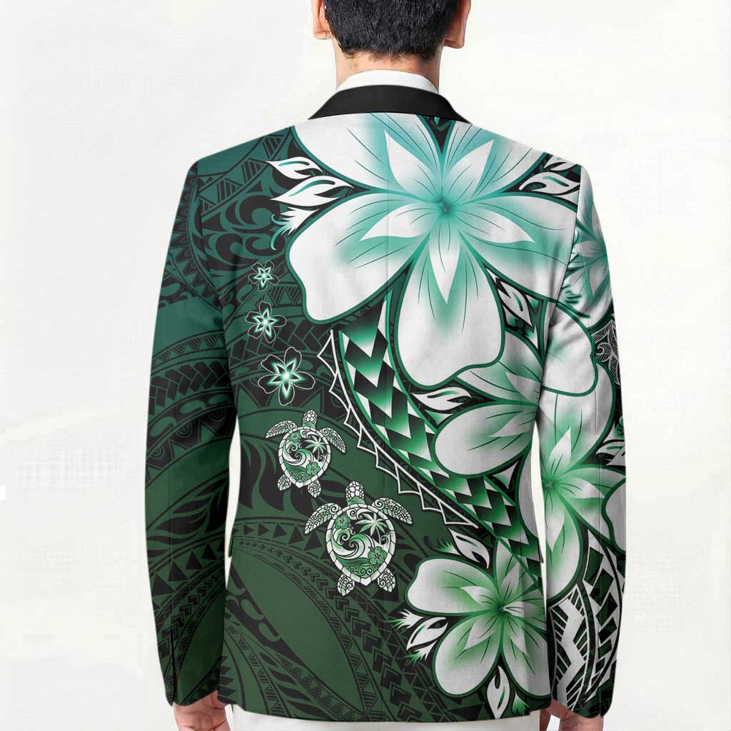 Polynesia Romantic Valentine Blazer Sea Turtle Couple With Aqua Gradient Plumeria