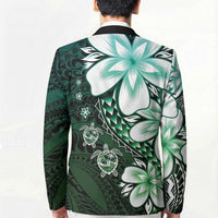 Polynesia Romantic Valentine Blazer Sea Turtle Couple With Aqua Gradient Plumeria