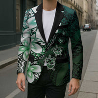 Polynesia Romantic Valentine Blazer Sea Turtle Couple With Aqua Gradient Plumeria
