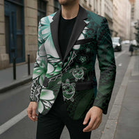 Polynesia Romantic Valentine Blazer Sea Turtle Couple With Aqua Gradient Plumeria