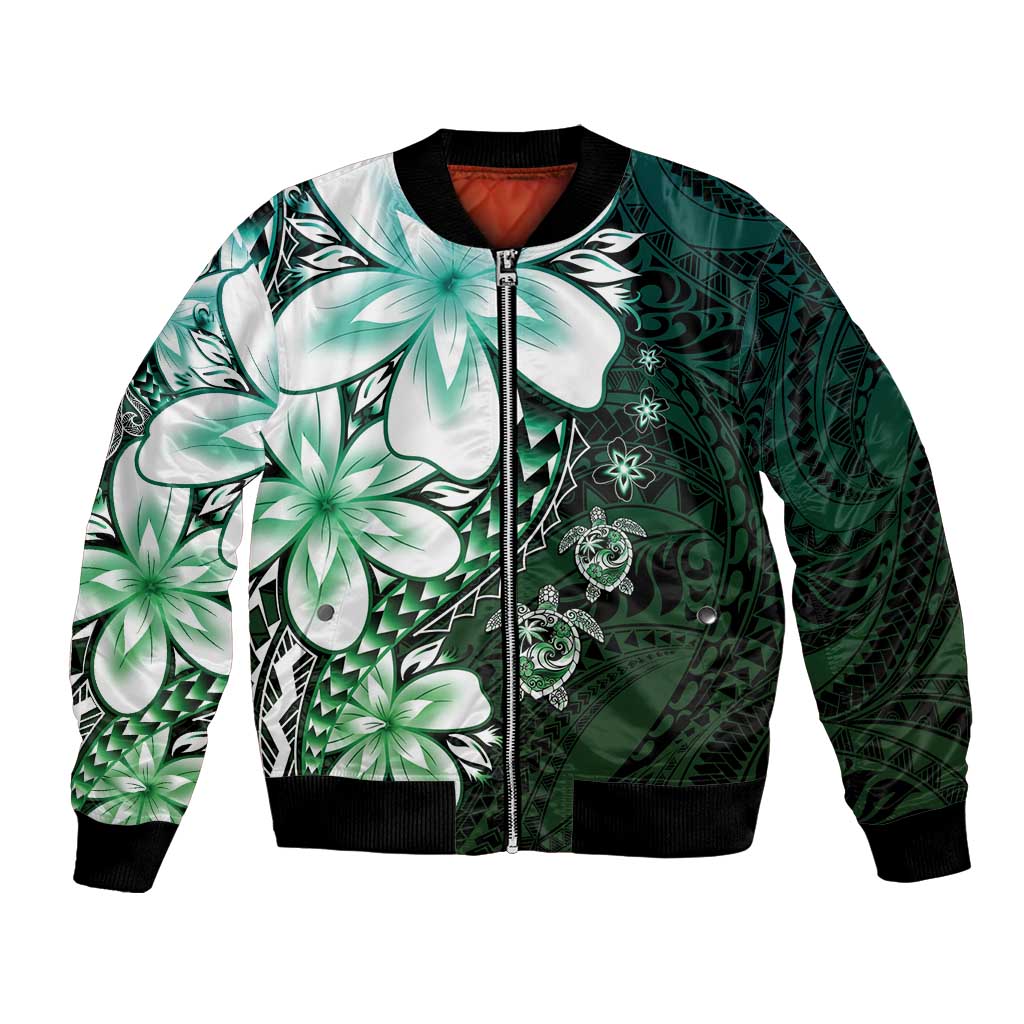 Polynesia Romantic Valentine Bomber Jacket Sea Turtle Couple With Aqua Gradient Plumeria LT05 Unisex Aqua - Polynesian Pride