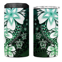 Polynesia Romantic Valentine 4 in 1 Can Cooler Tumbler Sea Turtle Couple With Aqua Gradient Plumeria