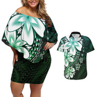 Polynesia Romantic Valentine Couples Matching Off Shoulder Short Dress and Hawaiian Shirt Sea Turtle Couple With Aqua Gradient Plumeria LT05 Aqua - Polynesian Pride