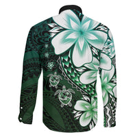 Polynesia Romantic Valentine Family Matching Long Sleeve Bodycon Dress and Hawaiian Shirt Sea Turtle Couple With Aqua Gradient Plumeria