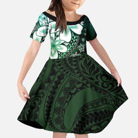 Polynesia Romantic Valentine Family Matching Off The Shoulder Long Sleeve Dress and Hawaiian Shirt Sea Turtle Couple With Aqua Gradient Plumeria