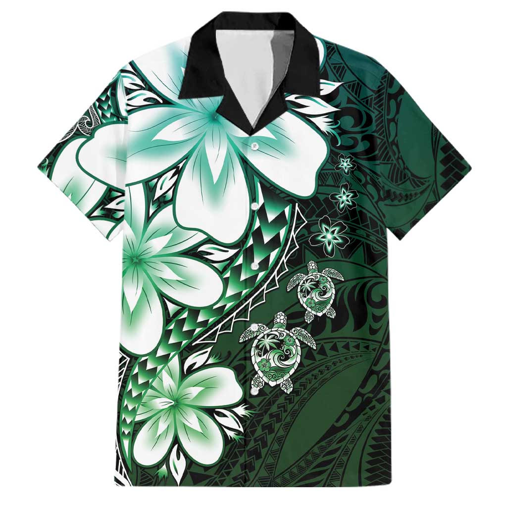 Polynesia Romantic Valentine Family Matching Off Shoulder Maxi Dress and Hawaiian Shirt Sea Turtle Couple With Aqua Gradient Plumeria