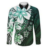 Polynesia Romantic Valentine Family Matching Off Shoulder Maxi Dress and Hawaiian Shirt Sea Turtle Couple With Aqua Gradient Plumeria