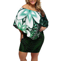 Polynesia Romantic Valentine Family Matching Off Shoulder Short Dress and Hawaiian Shirt Sea Turtle Couple With Aqua Gradient Plumeria