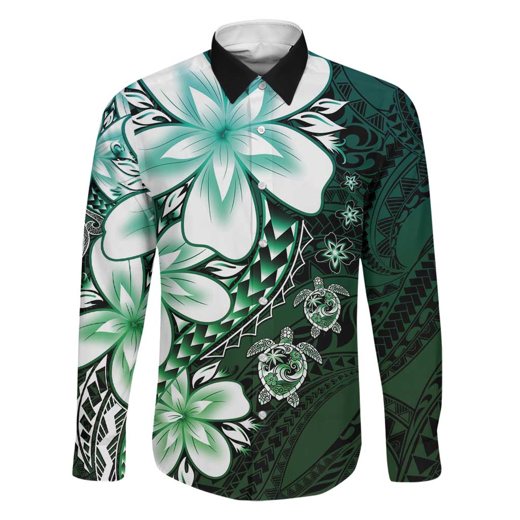 Polynesia Romantic Valentine Family Matching Short Sleeve Bodycon Dress and Hawaiian Shirt Sea Turtle Couple With Aqua Gradient Plumeria