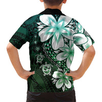 Polynesia Romantic Valentine Family Matching Summer Maxi Dress and Hawaiian Shirt Sea Turtle Couple With Aqua Gradient Plumeria
