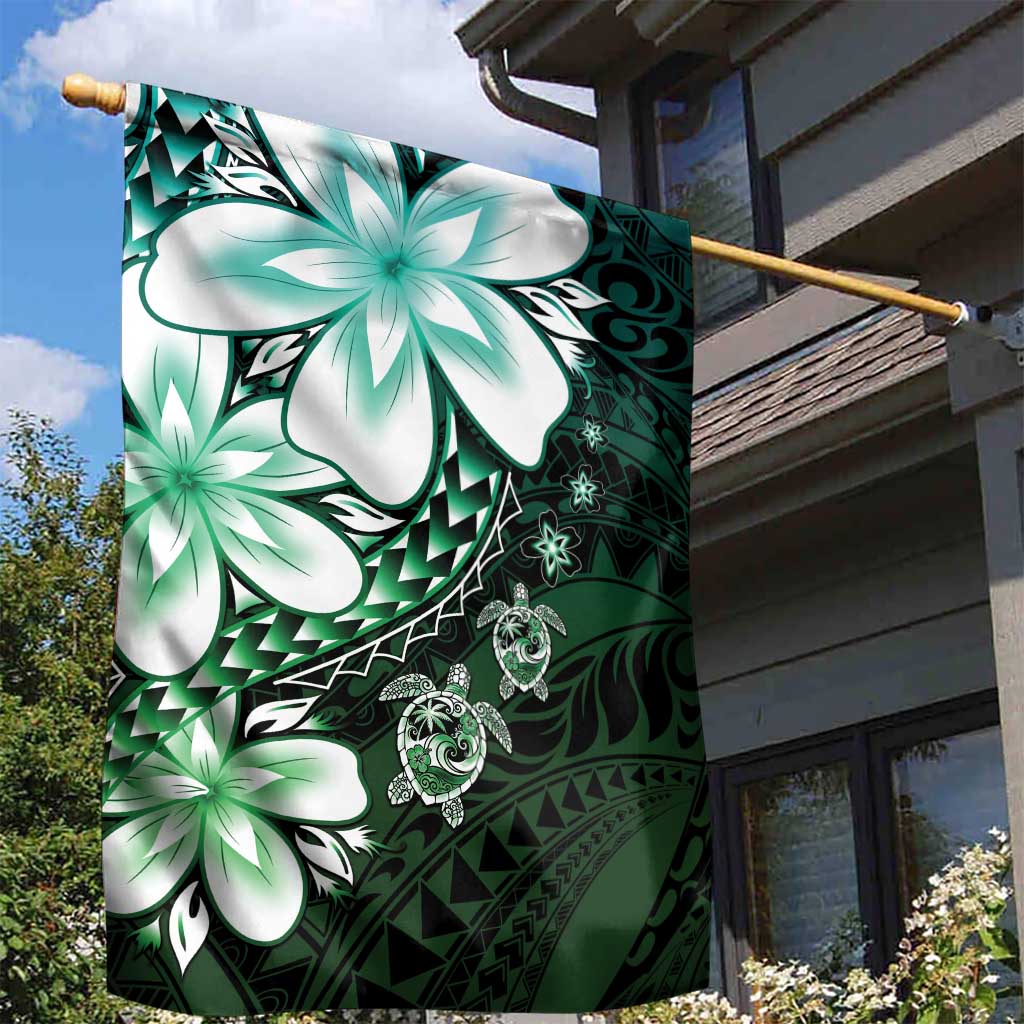 Polynesia Romantic Valentine Garden Flag Sea Turtle Couple With Aqua Gradient Plumeria LT05 - Polynesian Pride