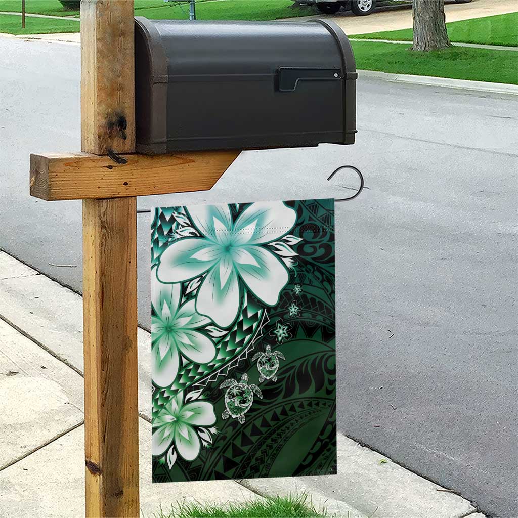 Polynesia Romantic Valentine Garden Flag Sea Turtle Couple With Aqua Gradient Plumeria LT05 - Polynesian Pride