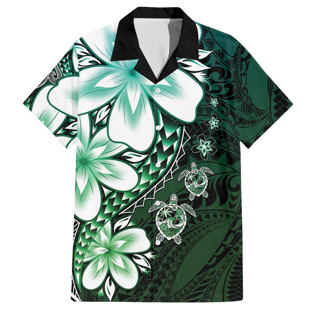 Polynesia Romantic Valentine Hawaiian Shirt Sea Turtle Couple With Aqua Gradient Plumeria