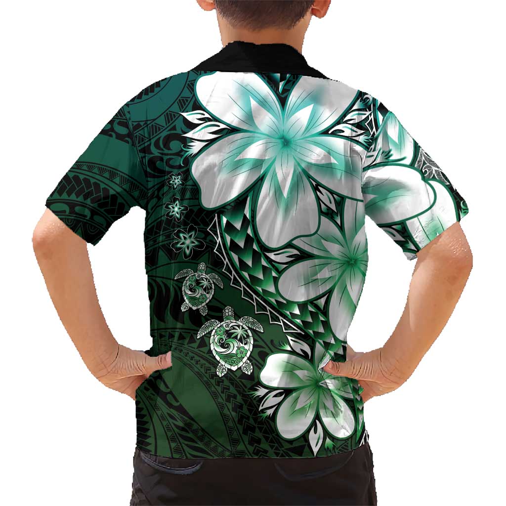 Polynesia Romantic Valentine Hawaiian Shirt Sea Turtle Couple With Aqua Gradient Plumeria