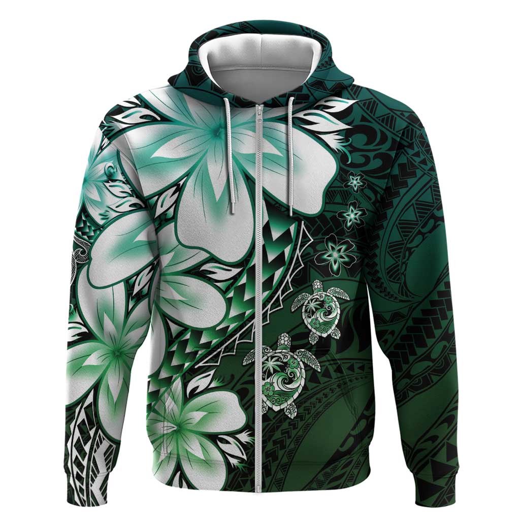 Polynesia Romantic Valentine Hoodie Sea Turtle Couple With Aqua Gradient Plumeria LT05 Zip Hoodie Aqua - Polynesian Pride