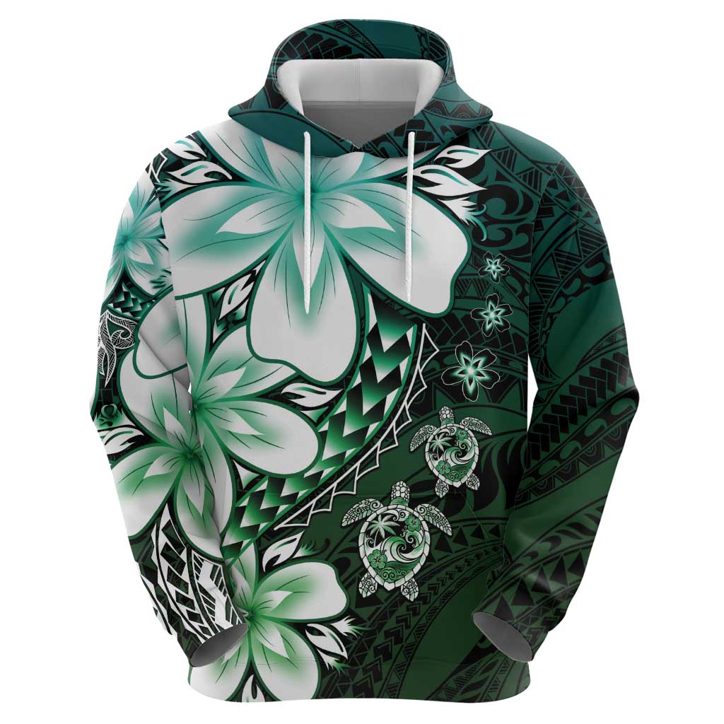 Polynesia Romantic Valentine Hoodie Sea Turtle Couple With Aqua Gradient Plumeria LT05 - Polynesian Pride