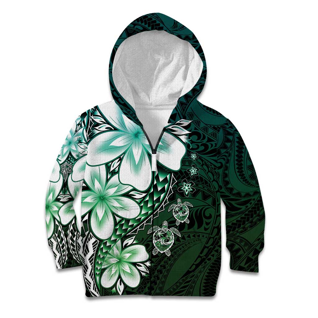 Polynesia Romantic Valentine Kid Hoodie Sea Turtle Couple With Aqua Gradient Plumeria