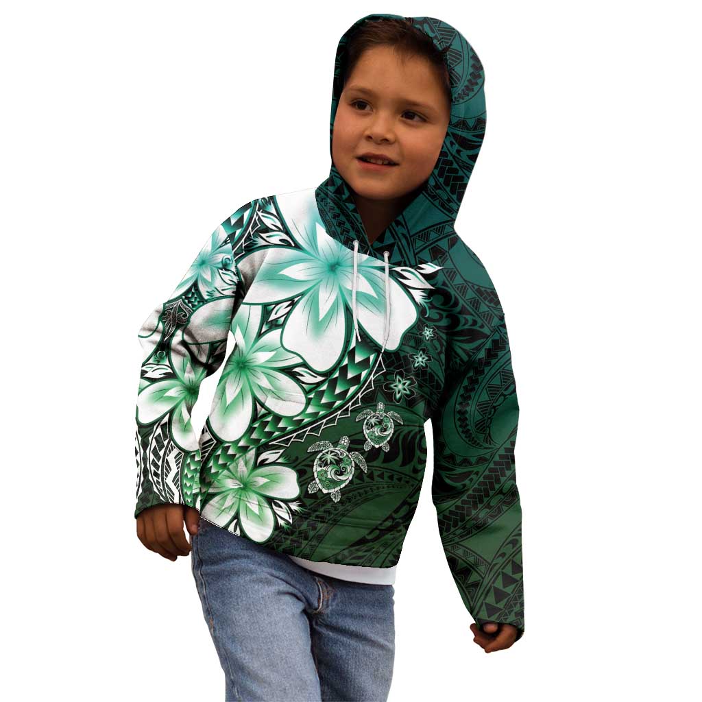 Polynesia Romantic Valentine Kid Hoodie Sea Turtle Couple With Aqua Gradient Plumeria