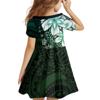 Polynesia Romantic Valentine Kid Short Sleeve Dress Sea Turtle Couple With Aqua Gradient Plumeria