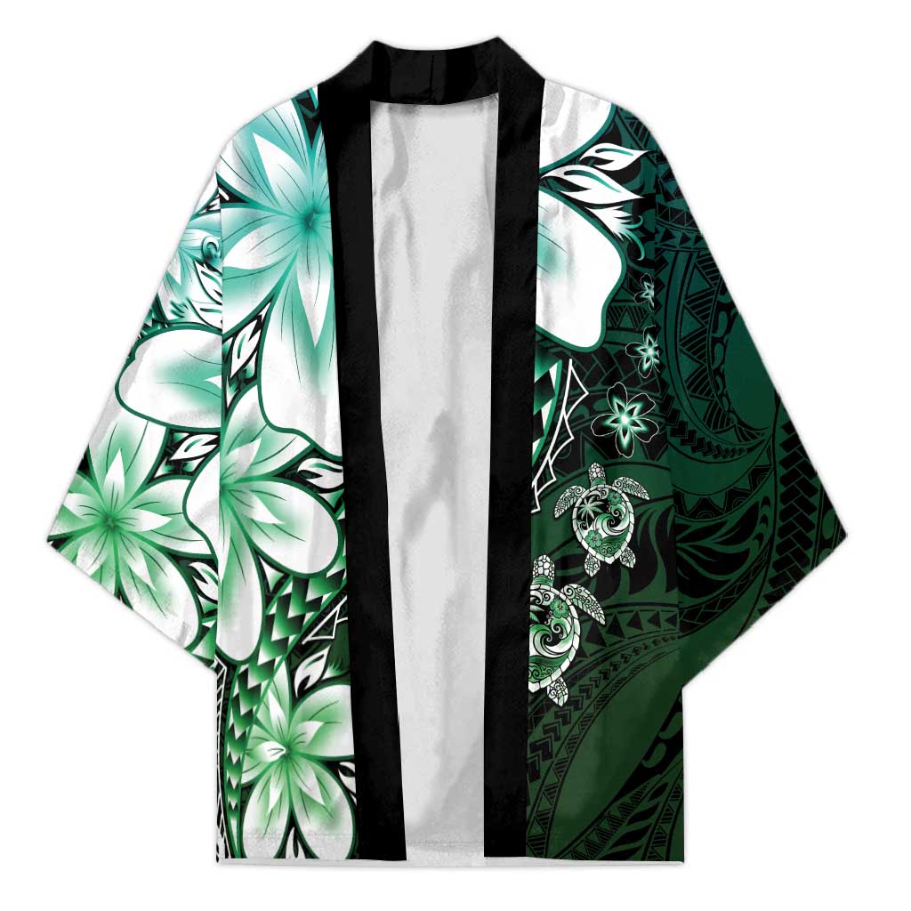 Polynesia Romantic Valentine Kimono Sea Turtle Couple With Aqua Gradient Plumeria