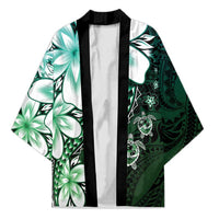 Polynesia Romantic Valentine Kimono Sea Turtle Couple With Aqua Gradient Plumeria